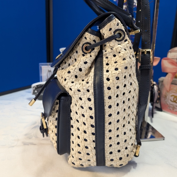 Tory Burch Navy And White Woven And Saffiano Leather Piper Backpack main image 9